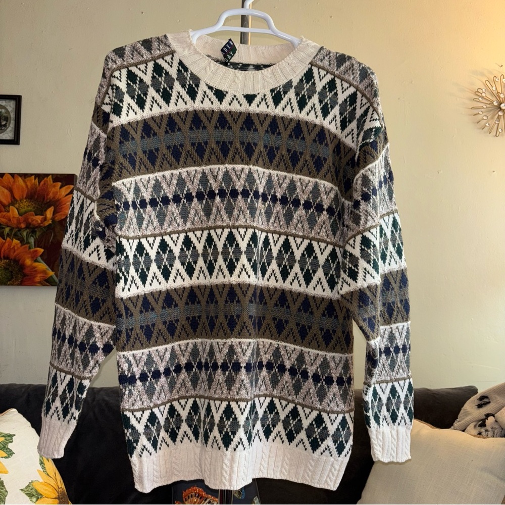 Vintage 80’s Grandpa Argyle Knit Sweater Size L